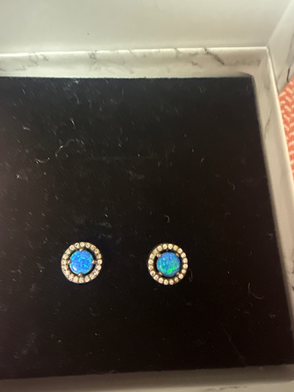 Used sterling silver blue opal cubic zirconia earrings